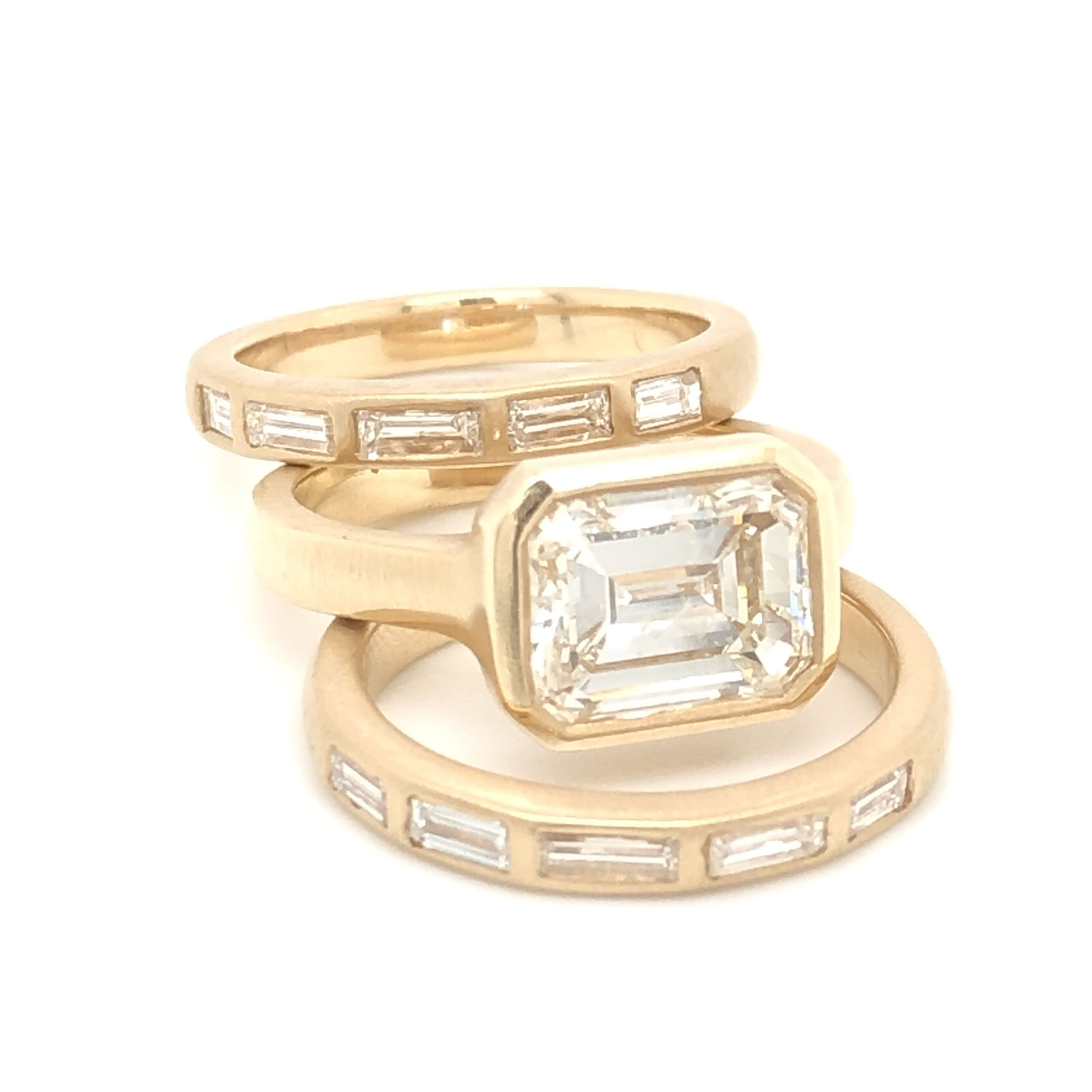 Custom Designed Bezel Set Emerald Cut Diamond Ring